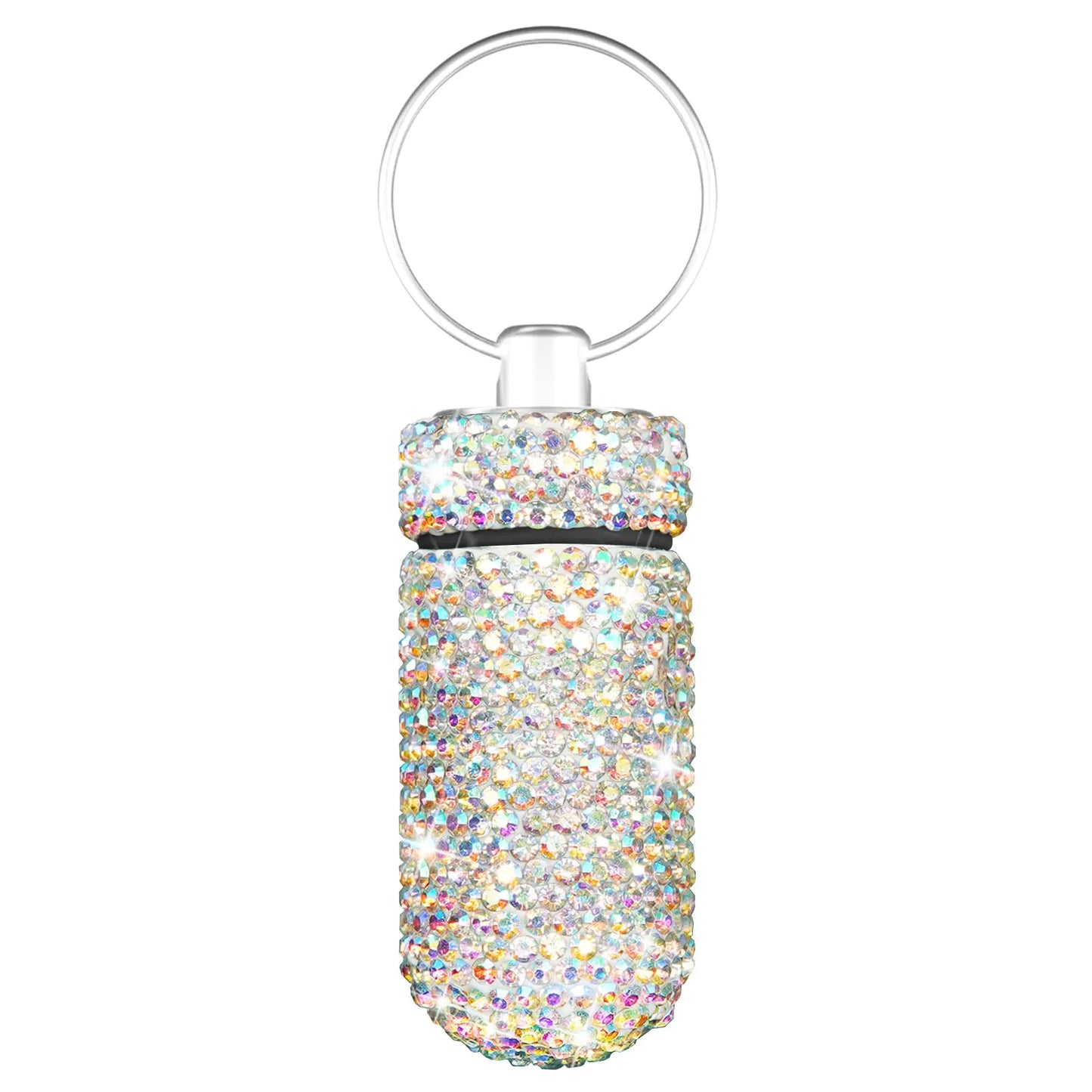 Rhinestone Pill Case Keychain – Portable Waterproof Pill Holder for Travel & Daily Use