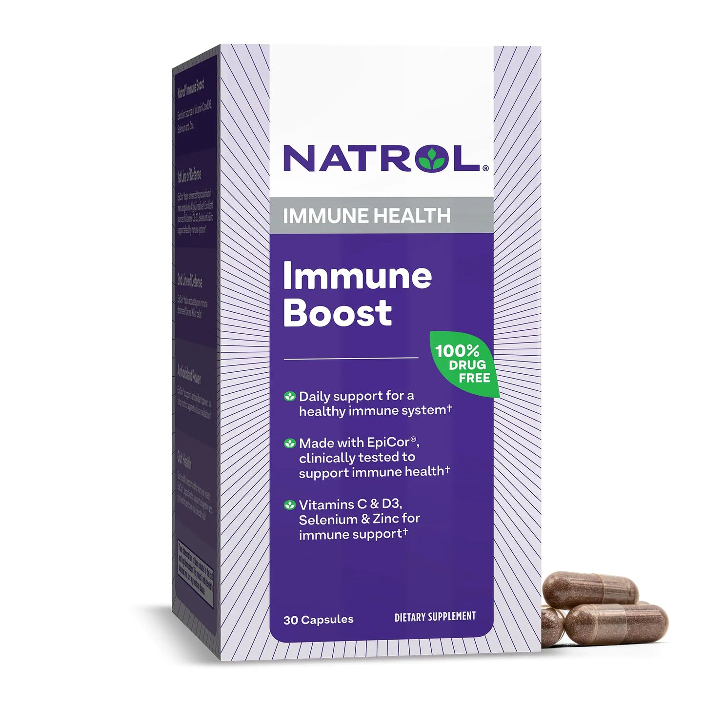 Natrol Immune Boost Capsules Immune Support Dietary Supplement Made with EpiCor Clinically Tested Includes Vitamins C D3 Selenium and Zinc 30 Count