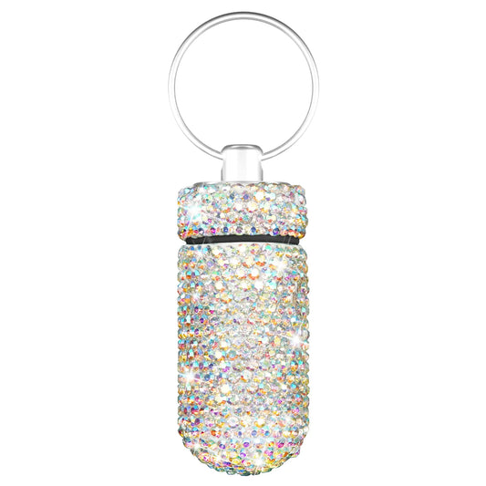 Rhinestone Pill Case Keychain – Portable Waterproof Pill Holder for Travel & Daily Use