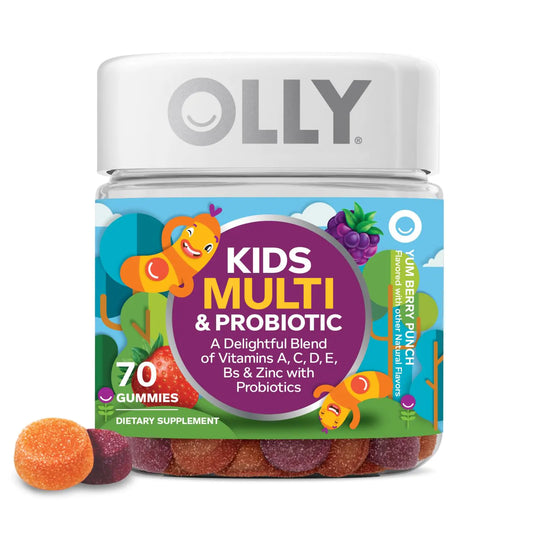 OLLY Kids Multivitamin & Probiotic Gummy Digestive Support Vitamins A D C E B Zinc Chewable Supplement Berry Flavor 35 Day Supply - 70 Count