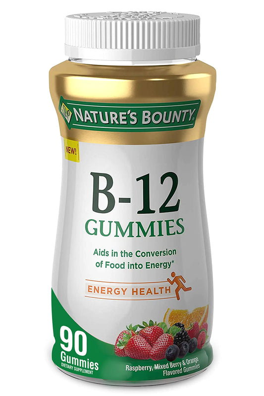 Vitamin B12 Gummies by Natures Bounty Dietary Supplement Supports Energy Metabolism and Nervous System Health Mixed Berry Flavor 500mcg 90 Gummies