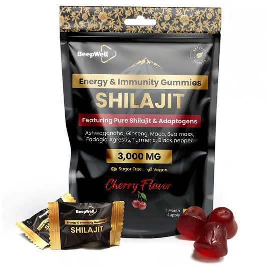 BeepWell Cherry Shilajit Gummies - 3000mg Vegan Energy Boost